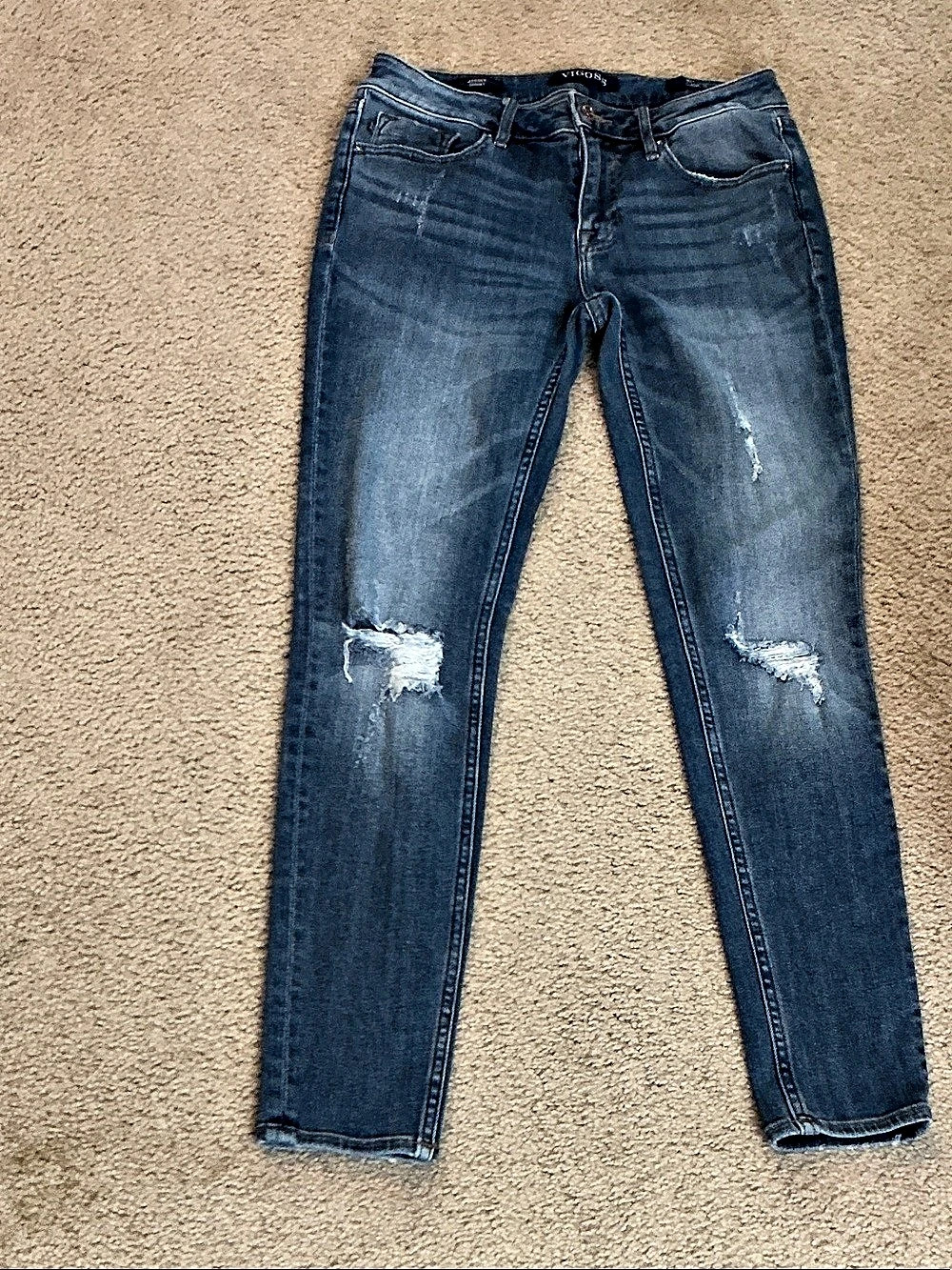Vigoss Classic Fit Distressed Straight Leg Jeans Blue Waist 27